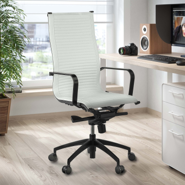 office chair white black frame faux leather synthetic leather fixed armrests 2