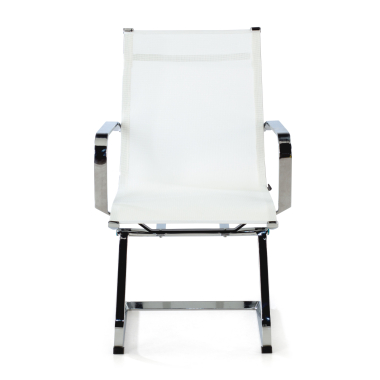 visitor chair white chromed frame net mesh fixed armrests 3