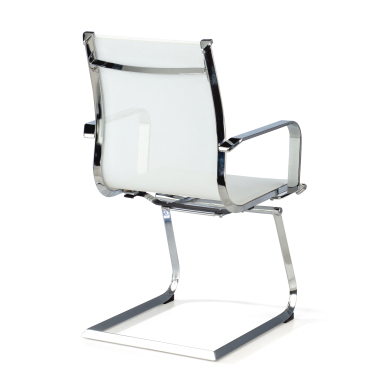 visitor chair white chromed frame net mesh fixed armrests 8