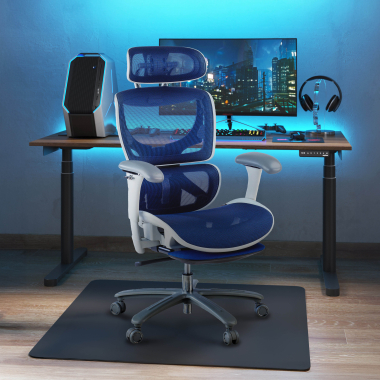 ergonomic chair white blue white frame mesh 3d adjustable armrests headrest extendable footrest 2