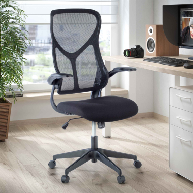 office chair black denver mesh flip up armrests 2