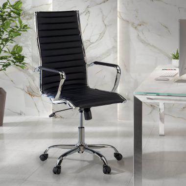 office chair black high back synthetic leather fixed armrests 2