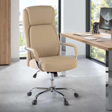 office chair beige deluxe synthetic leather upholstered armrests 2