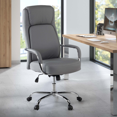 office chair gray deluxe synthetic leather upholstered armrests 2