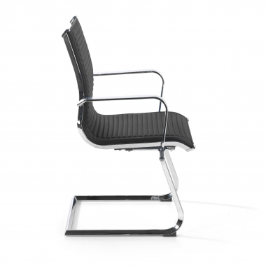 visitor chair black chromed frame faux leather synthetic leather fixed armrests 4