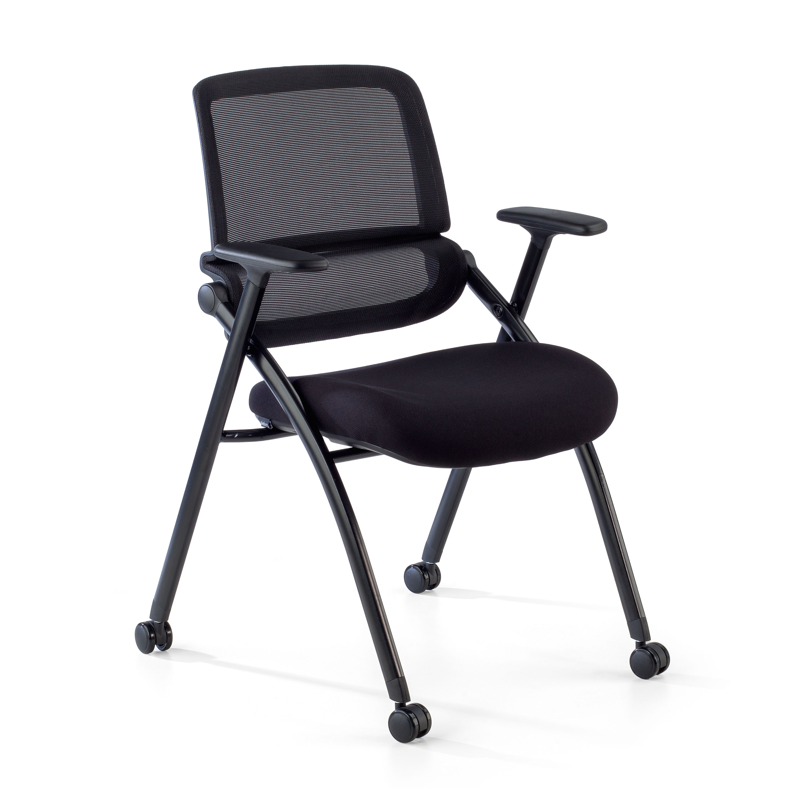 Smart folding chair for training, mesh backrest, stackable with wheels