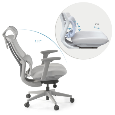 ergonomic chair white grey aeroflow white frame mesh 3d adjustable armrests double lumbar support headrest 4