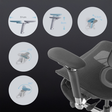 ergonomic chair black erghos x2 mesh 5d adjustable armrests double lumbar support headrest extendable footrest 4