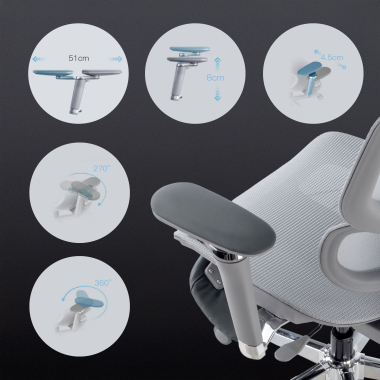 ergonomic chair gray erghos x2 mesh 5d adjustable armrests double lumbar support headrest extendable footrest 4