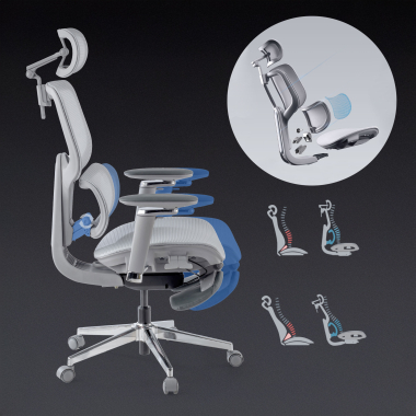 ergonomic chair gray erghos x2 mesh 5d adjustable armrests double lumbar support headrest extendable footrest 3