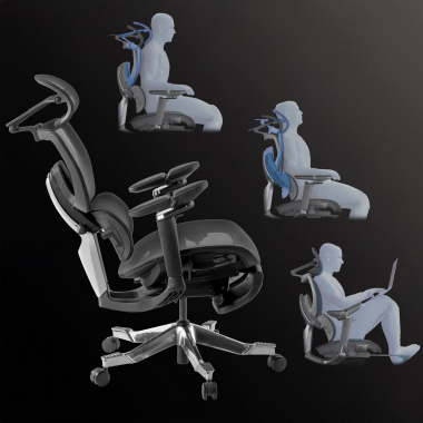 ergonomic chair black erghos x4 pro mesh 6d adjustable armrests double lumbar support headrest extendable footrest 6