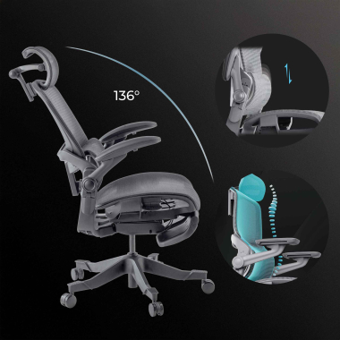 ergonomic chair black erghos x1 mesh 3d adjustable armrests double lumbar support headrest 4
