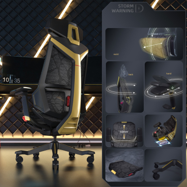 gaming chair yellow blooddragon mesh 6d adjustable armrests lumbar support headrest 3