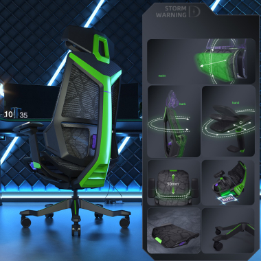 gaming chair green blooddragon mesh 6d adjustable armrests lumbar support headrest 3