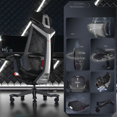 gaming chair gray blooddragon mesh 6d adjustable armrests lumbar support headrest 3