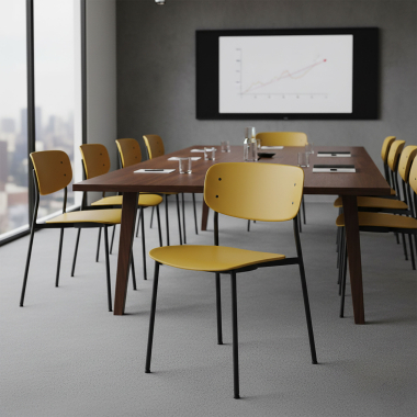 visitor chair yellow 4 legs plastic no armrests 2