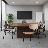 Modern retro visitor chair Numa with armrests, wooden base