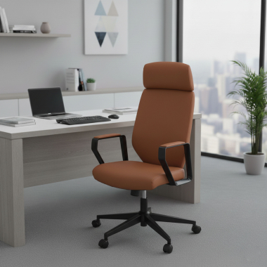 office chair brown saranto synthetic leather fixed armrests 2