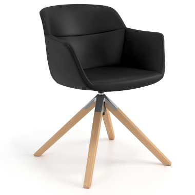 scandinavian chair black wooden swivel synthetic leather upholstered armrests 1