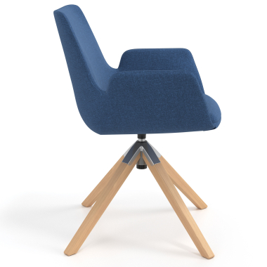 scandinavian chair blue wooden swivel fabric upholstered armrests 3
