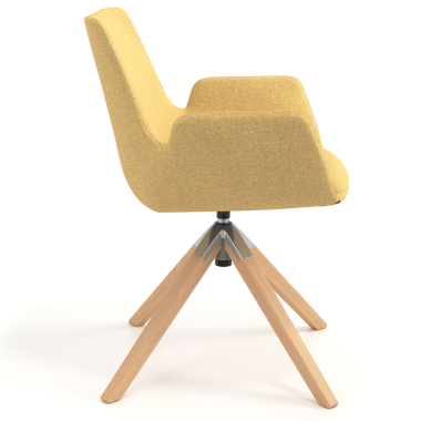 scandinavian chair yellow wooden swivel fabric upholstered armrests 3