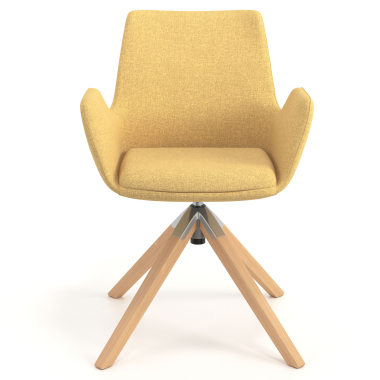 scandinavian chair yellow wooden swivel fabric upholstered armrests 4