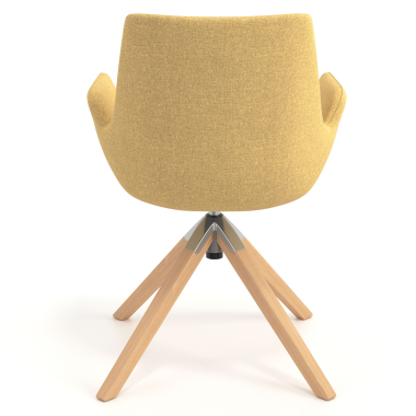 scandinavian chair yellow wooden swivel fabric upholstered armrests 6