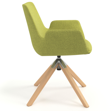 scandinavian chair green wooden swivel fabric upholstered armrests 3