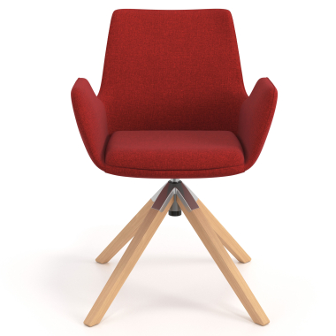 scandinavian chair red wooden swivel fabric upholstered armrests 4