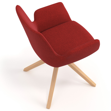 scandinavian chair red wooden swivel fabric upholstered armrests 7