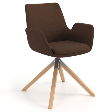 scandinavian chair brown wooden swivel fabric upholstered armrests 1