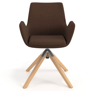 scandinavian chair brown wooden swivel fabric upholstered armrests 4