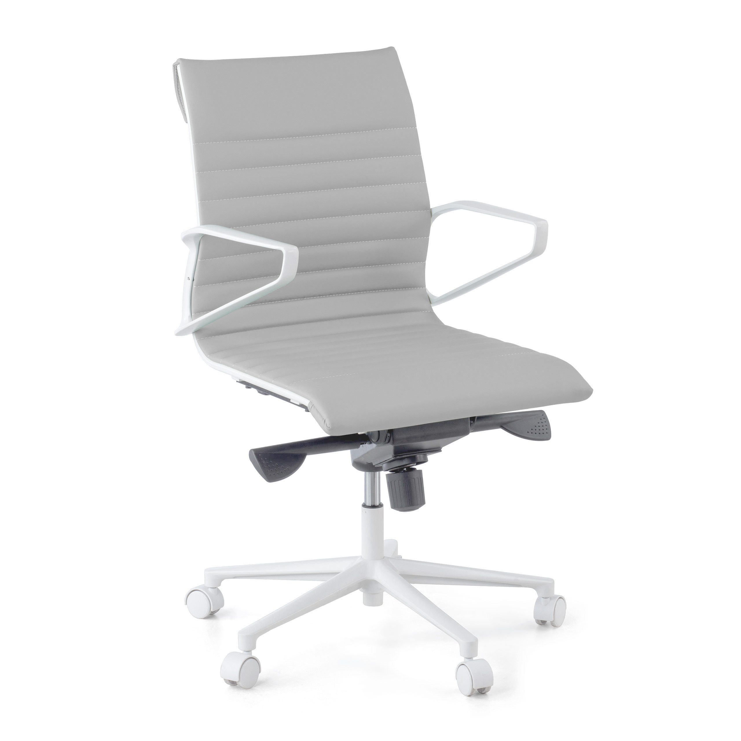 Office chair Design Cagliari, white structure, low back, faux leather