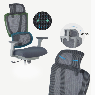 ergonomic chair white grey essenza mesh 3d adjustable armrests double lumbar support headrest 7