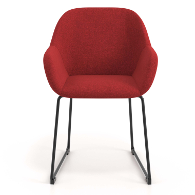 visitor chair red sled base frame fabric upholstered armrests 4