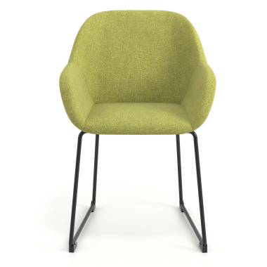visitor chair green sled base frame fabric upholstered armrests 4