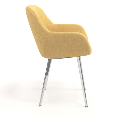 visitor chair yellow 4 legs fabric upholstered armrests 3