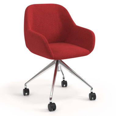 meeting room chair red swivel with casters fabric upholstered armrests 1