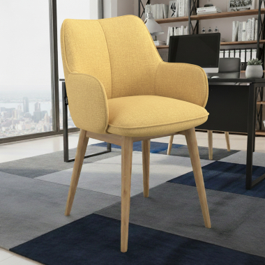 scandinavian chair yellow wooden legs fabric upholstered armrests 2