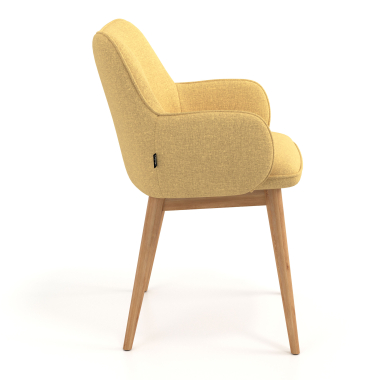 scandinavian chair yellow wooden legs fabric upholstered armrests 3