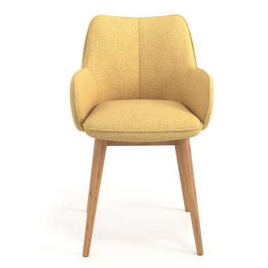 scandinavian chair yellow wooden legs fabric upholstered armrests 4
