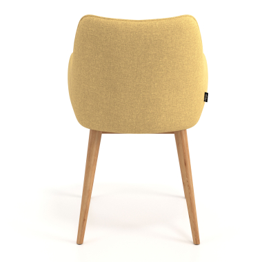 scandinavian chair yellow wooden legs fabric upholstered armrests 6