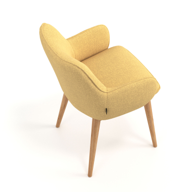 scandinavian chair yellow wooden legs fabric upholstered armrests 7