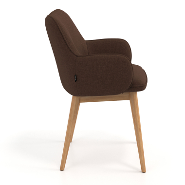 scandinavian chair brown wooden legs fabric upholstered armrests 3