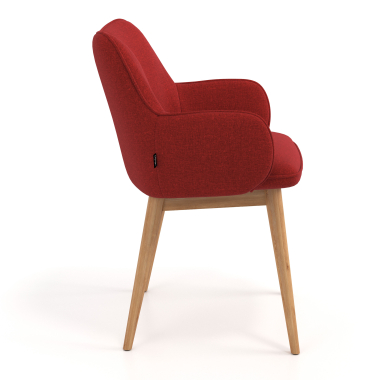 scandinavian chair red wooden legs fabric upholstered armrests 3