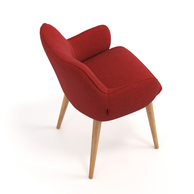 scandinavian chair red wooden legs fabric upholstered armrests 7