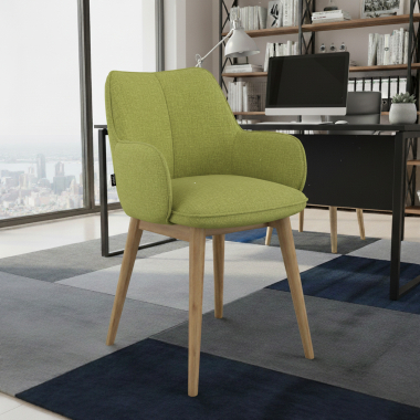 scandinavian chair green wooden legs fabric upholstered armrests 2