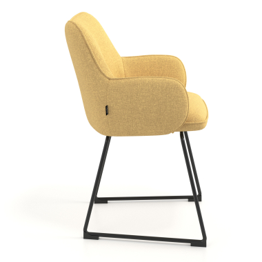 visitor chair yellow sled base frame fabric upholstered armrests 3