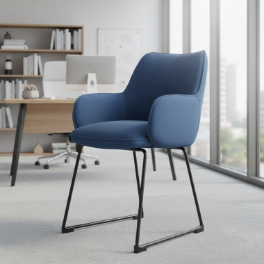 visitor chair blue sled base frame fabric upholstered armrests 2