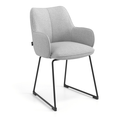 visitor chair gray sled base frame fabric upholstered armrests 1